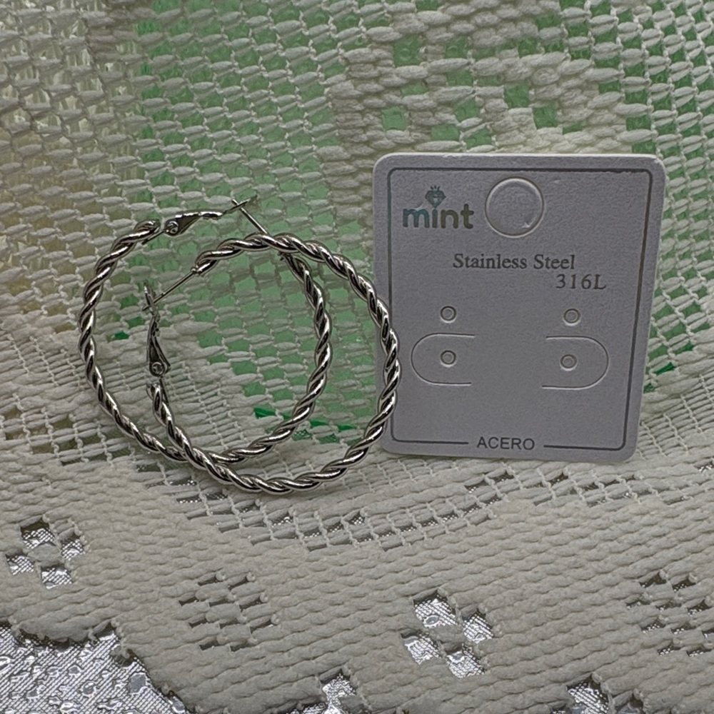 NWT Mint Silver Twisted Hoop Earrings